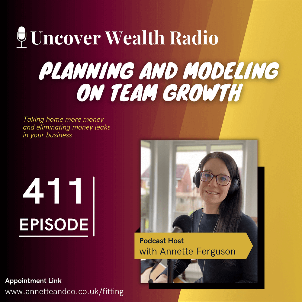 Annette Ferguson Podcast Banner of Uncover Wealth Radio Episode 411 about Planning and Modeling on Team Growth