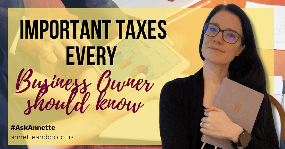 a blog featured image with a topic title about 6 Important Taxes Every Small Business Owner Should Understand with a picture of annette ferguson